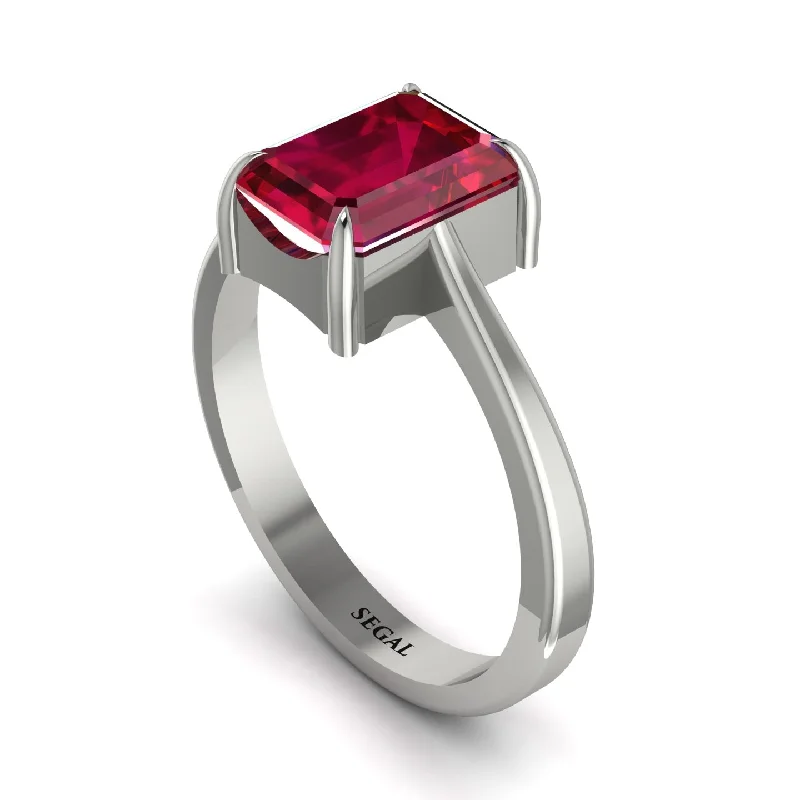 Vintage Wedding Rings For Non-Traditional Brides-Emerald Cut Ruby Solitaire Engagement Ring - Lana No. 12