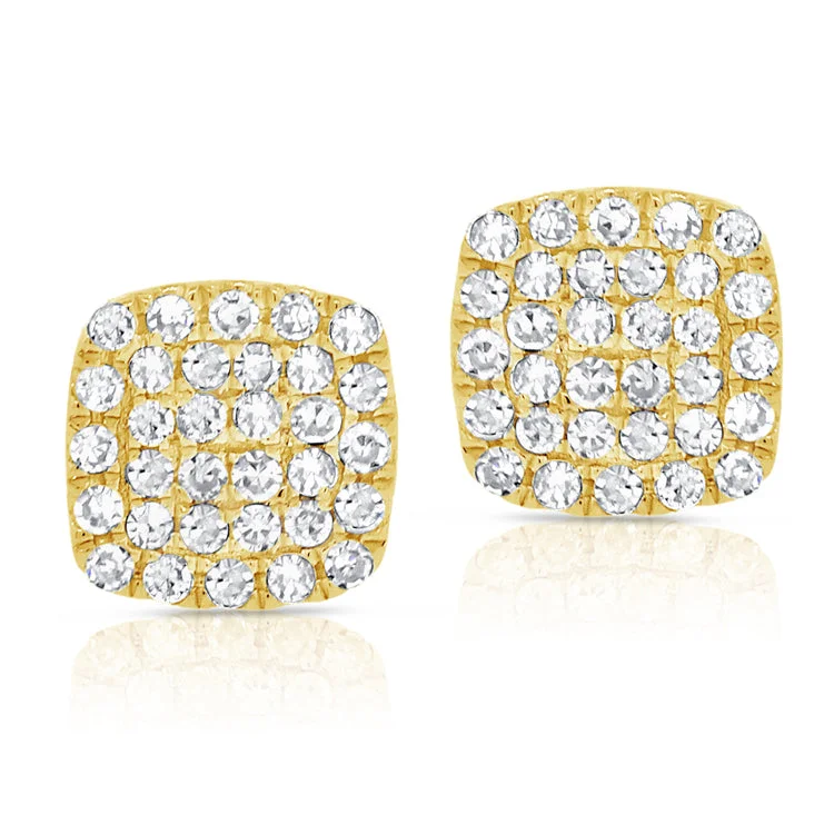 Luxury Diamond Earrings For Wedding Day-14K Yellow Gold Diamond Cushion Shape Earrings