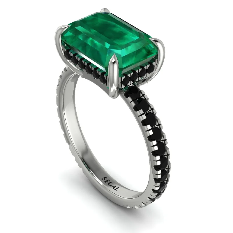 Vintage Wedding Rings For Non-Traditional Brides-Emerald-Cut Emerald Pavé Engagement Ring - Daphne No. 36