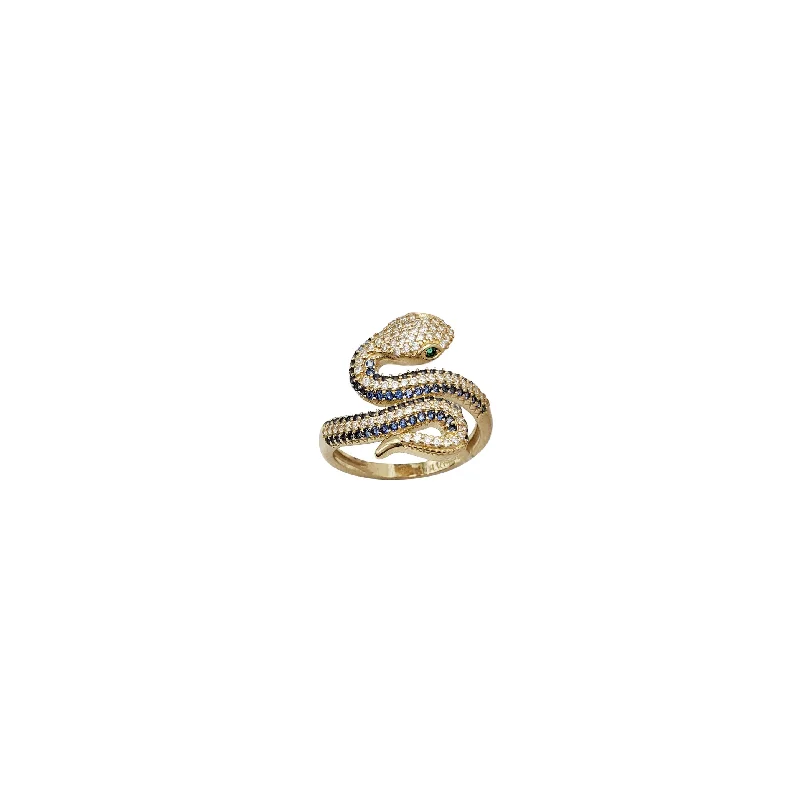 Vintage Gemstone Rings For Retro Style-Iced-Out Striped Snake Ring (14K)