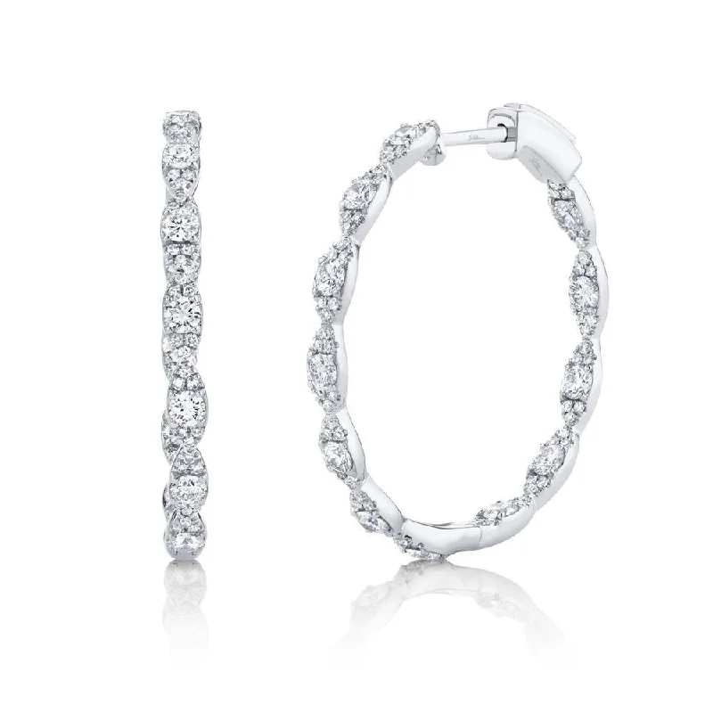 Stunning Drop Earrings For Evening Party-14K White Gold Diamond Hoop Earrings