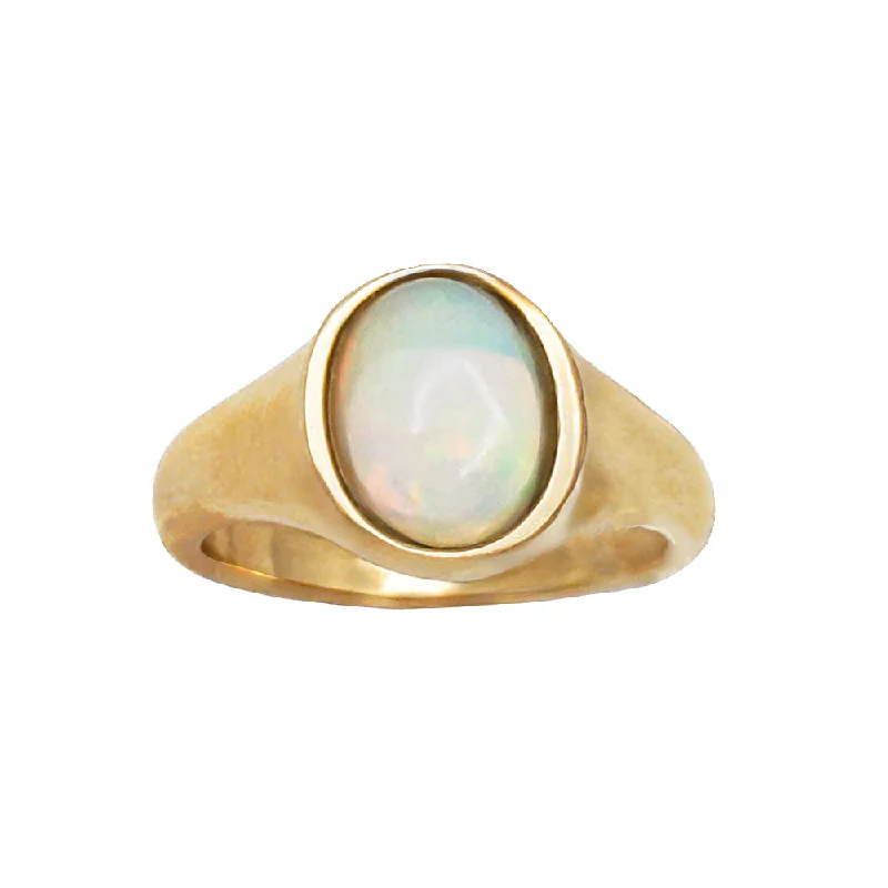 Classic Custom Wedding Rings For Couples-Round Signet Opal Ring (14K)