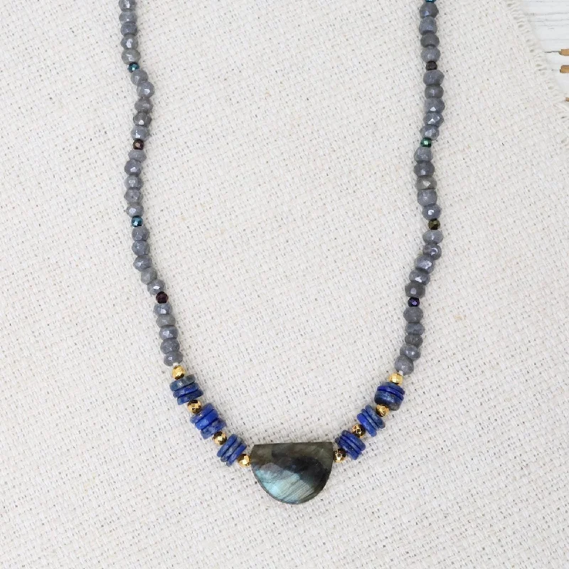 Layered Gemstone Necklaces For Beautiful Style-Labradorite and Lapis Necklace