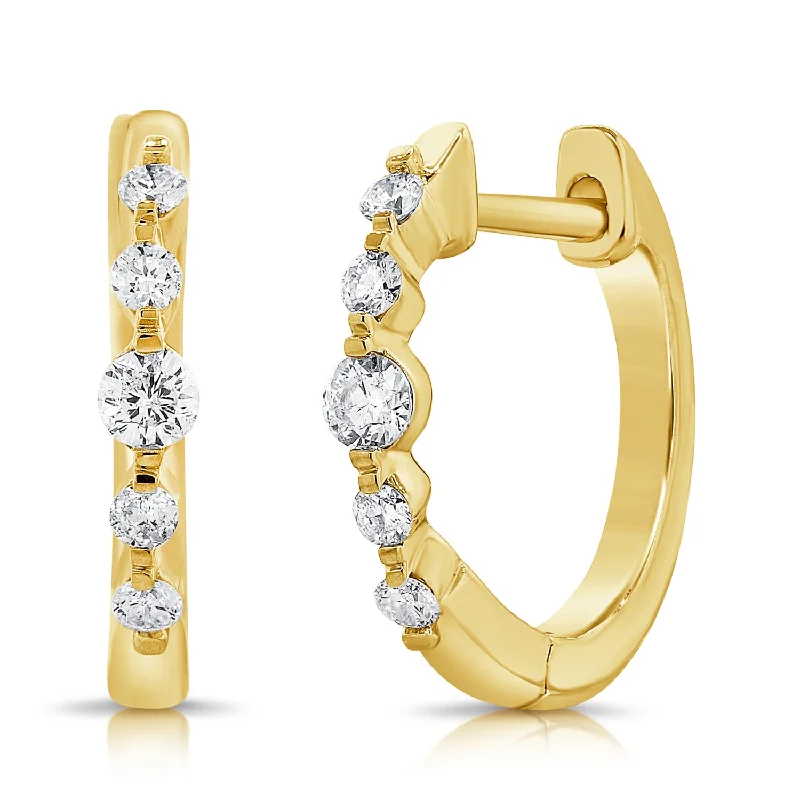 Crystal Earrings For Elegant Style-14K Yellow Gold Diamond Single Prong Huggie Earrings