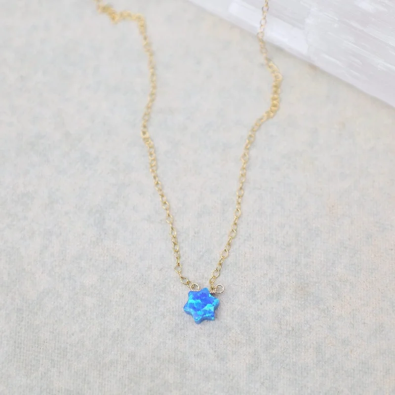 Sparkling Heart Necklaces For Romantic Gifts-Blue Opal Star of David Necklace