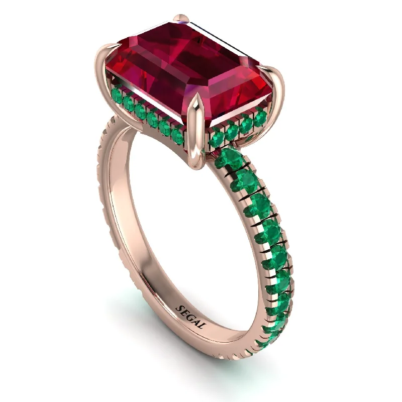 Minimalist Silver Rings For Daily Wear-Emerald-Cut Ruby Pavé Engagement Ring - Daphne No. 26