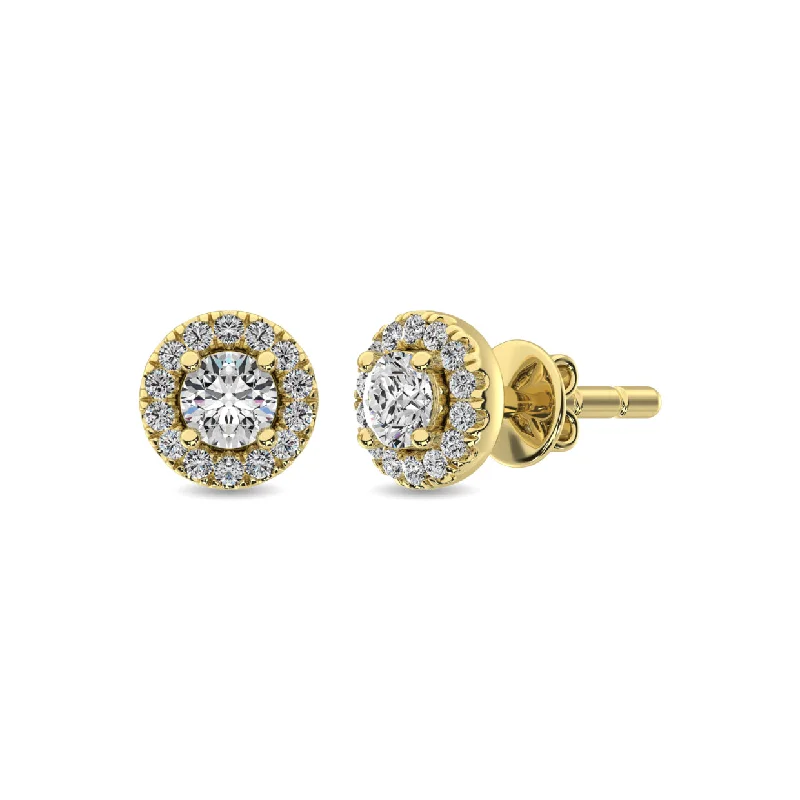 Beautiful Handmade Earrings For Gifts-Diamond 1/3 ct tw Round Cut Fashion Earrings in 10K Yellow Gold