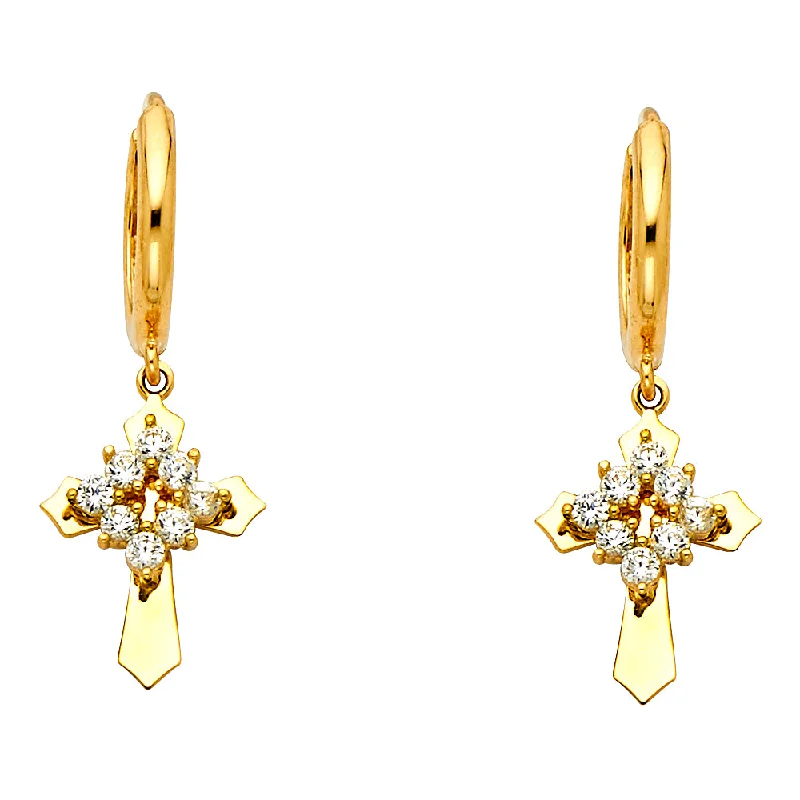 Fashionable Resin Earrings For Summer Look-14K Cross CZ Earrings