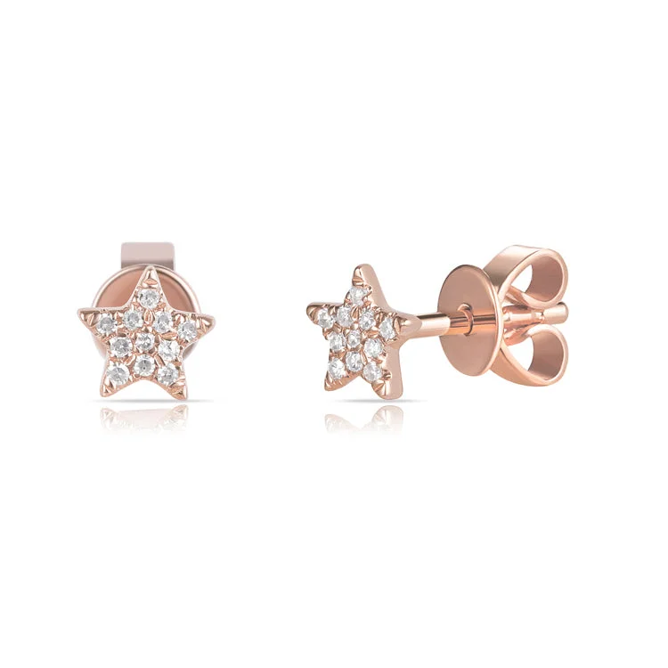 Creative Earrings For Artistic Expression-14K Rose Gold Diamond Mini Star Stud Earrings