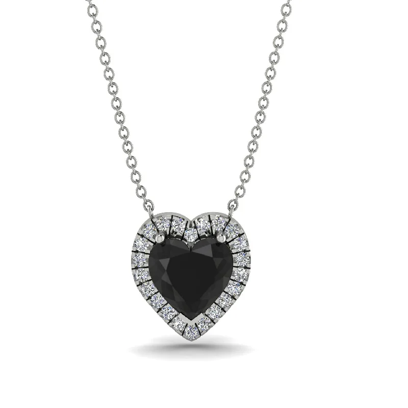 Elegant Layered Necklaces For Brides-4.7Ct Black Diamond Halo Heart Necklace - Jaylene No. 9