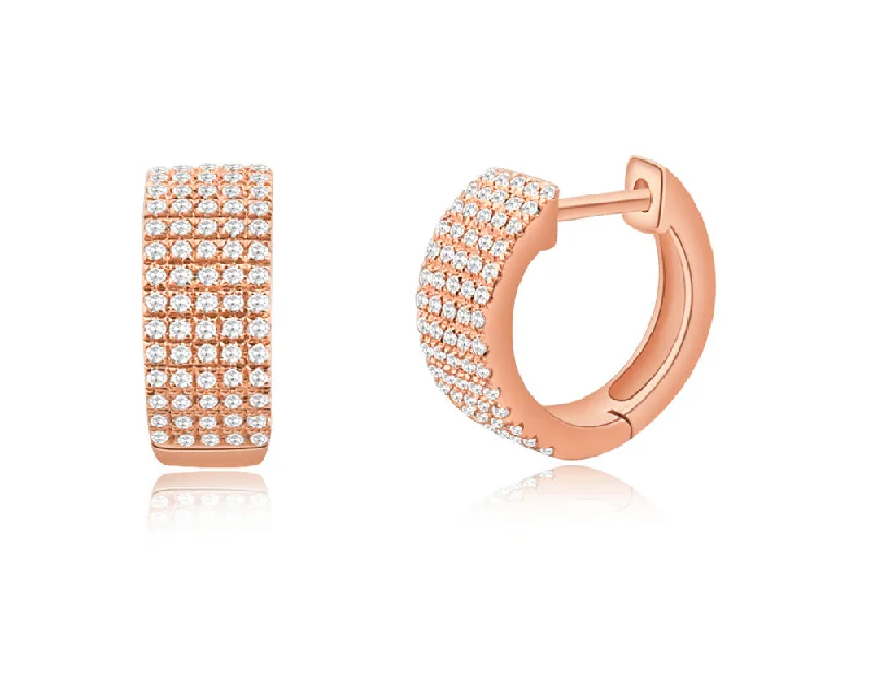 Stunning Crystal Earrings For Formal Events-14K Rose Gold Diamond Thick Huggie Earrings