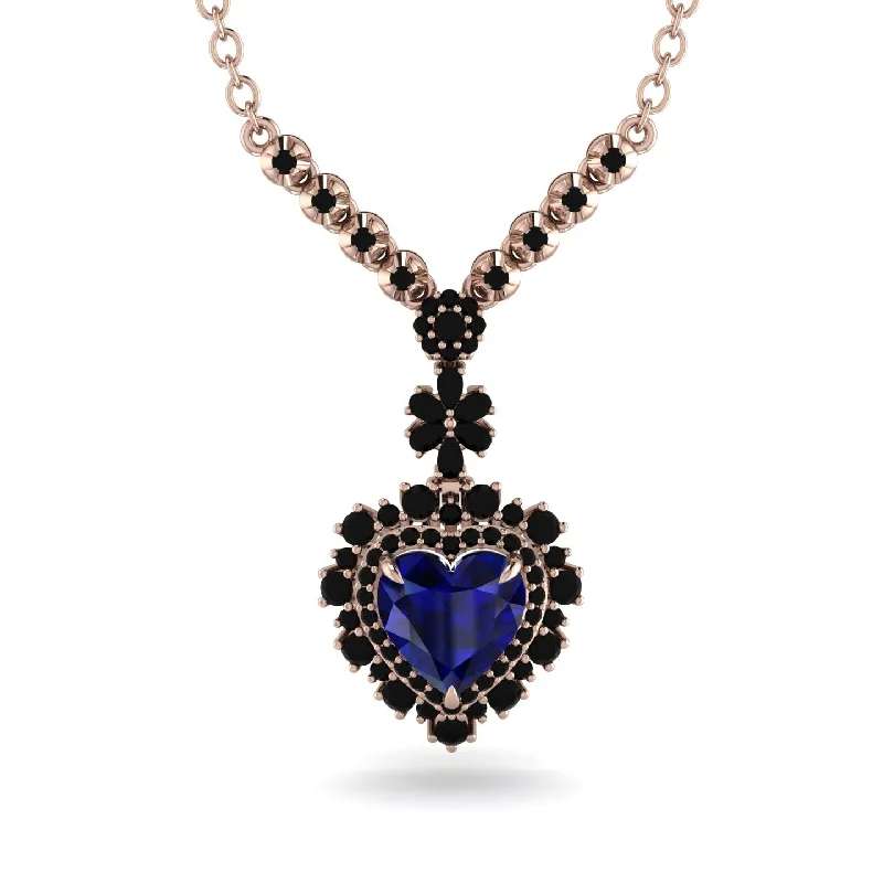 Statement Crystal Necklaces For Fashion Lovers-Heart Sapphire Royal Vintage Gold Necklace - Gia No. 44