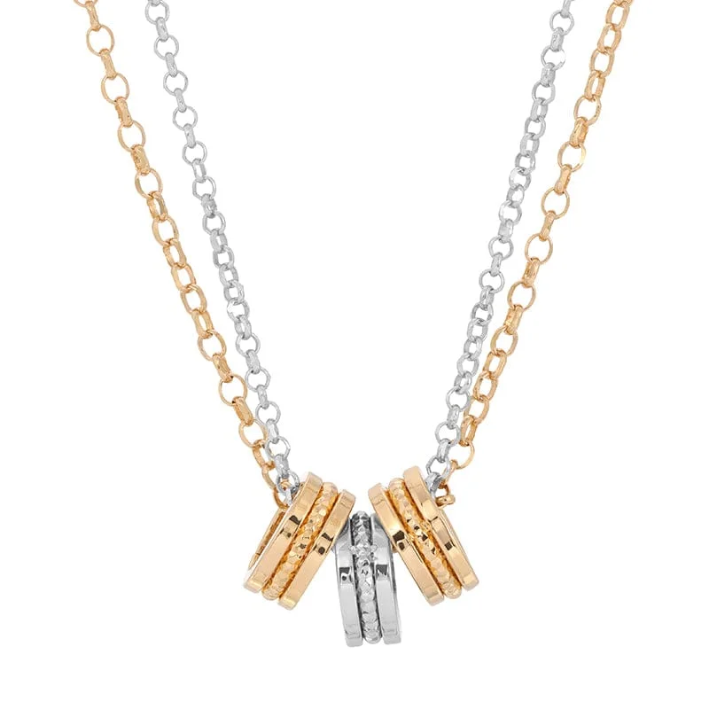 Classic Gold Necklace For Everyday Style-Sterling Silver & Gold Plated Triple Barrel Necklace