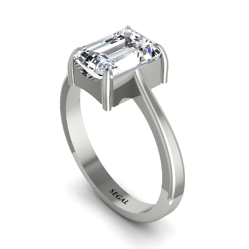 Stylish Wedding Bands For Men-Emerald Cut Diamond Solitaire Engagement Ring - Lana No. 3