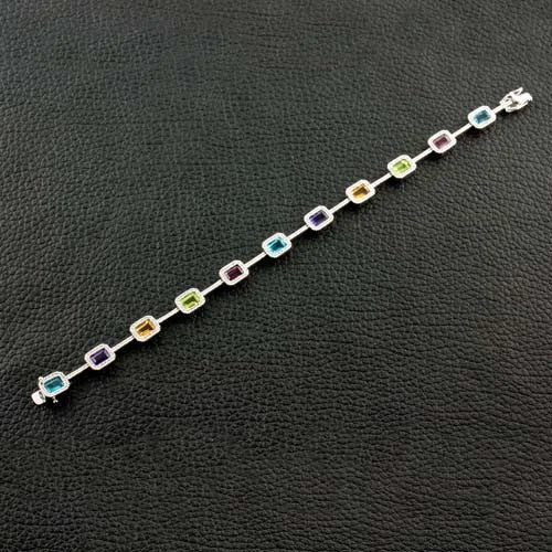 Bracelets For Bridal Accessories-Multicolor Gemstones & Diamond Bracelet