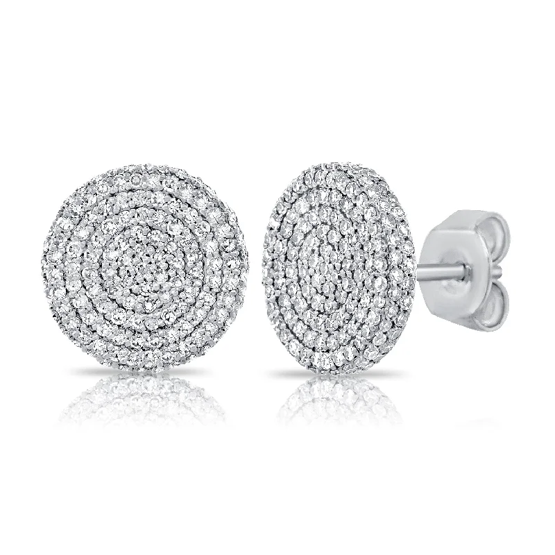 Trendy Square Earrings For Bold Looks-14K White Gold Diamond Raised Disc X-Large Earrings