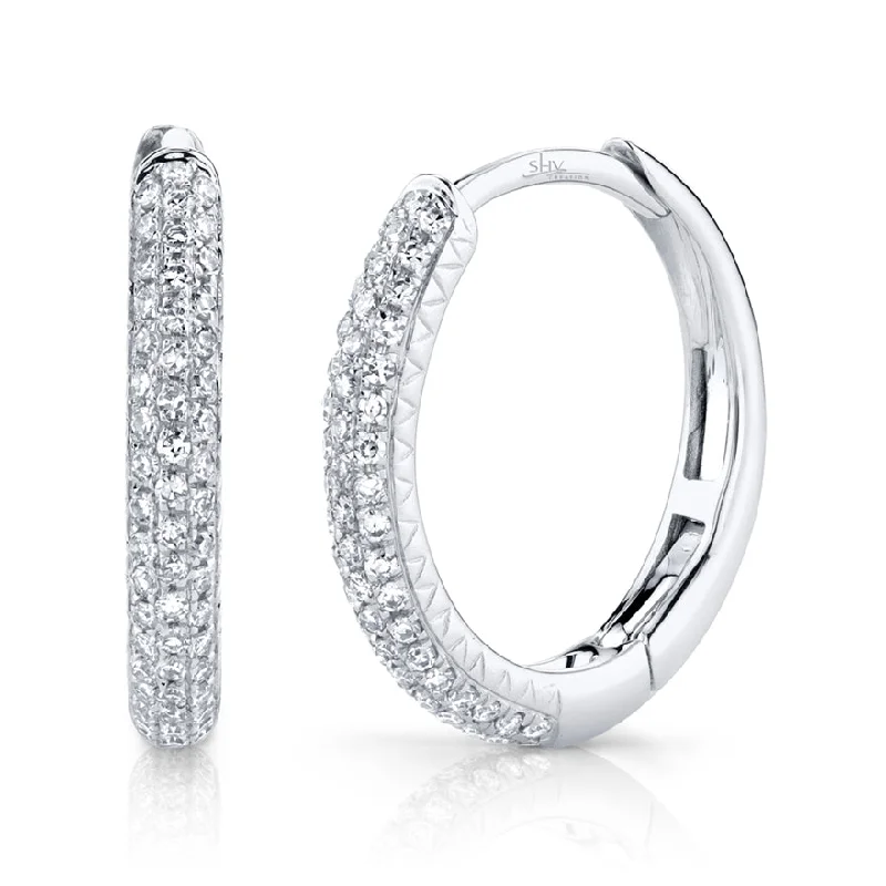 Vintage Drop Earrings For Formal Wear-14K White Gold Diamond Pave Hoop Earrings