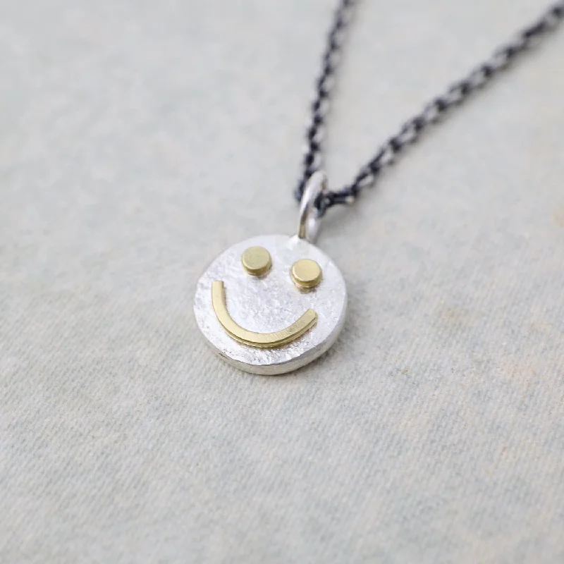 Gorgeous Diamond Necklaces For Brides-Tiny Happy Face Necklace in Sterling Silver