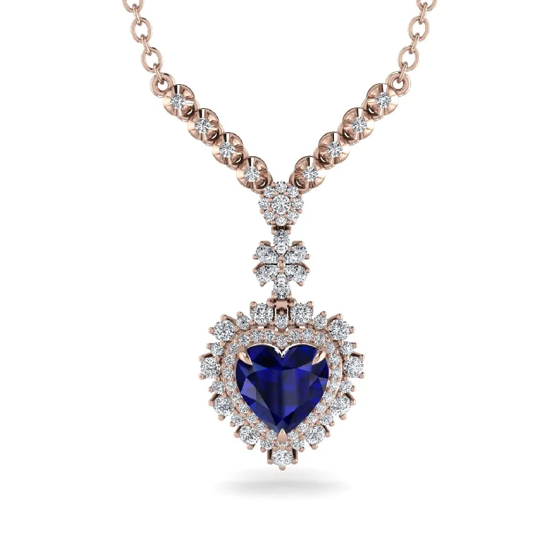 Gold Heart Necklaces For Romantic Occasions-Heart Sapphire Royal Vintage Gold Necklace - Gia No. 14