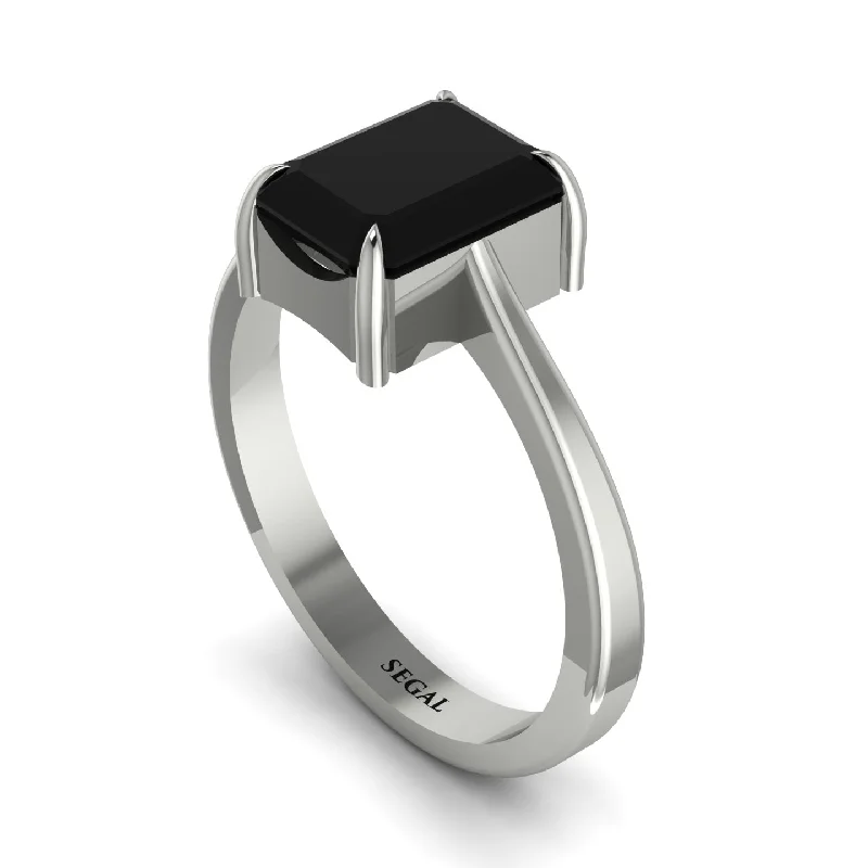 Custom Name Rings For Special Occasions-Emerald Cut Black Diamond Solitaire Engagement Ring - Lana No. 9