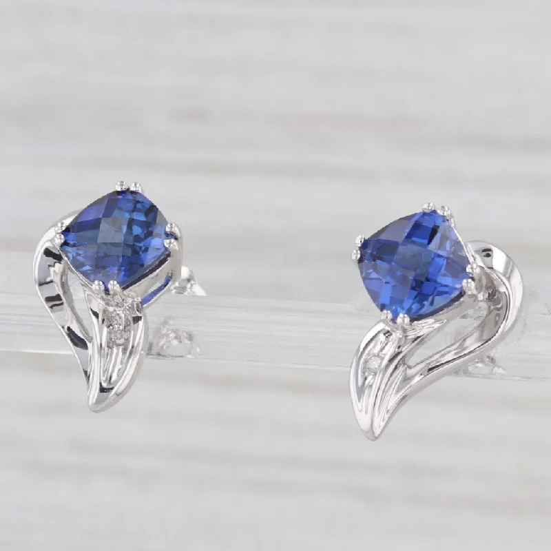 Simple Earrings For Everyday Wear-2.70ctw Lab Created Blue Sapphire Earrings10k White Gold