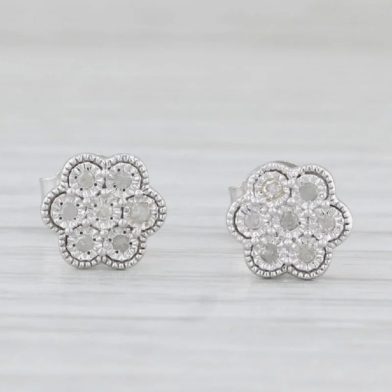 Elegant Pearl Stud Earrings For Bridesmaids-Effy Diamond Flower Bouquet Stud Earrings Sterling Silver