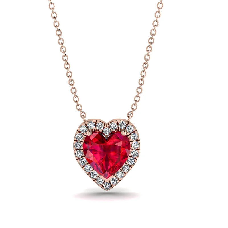 Custom Gold Chain Necklaces For Unique Designs-4.7Ct Ruby Halo Heart Necklace - Jaylene No. 11