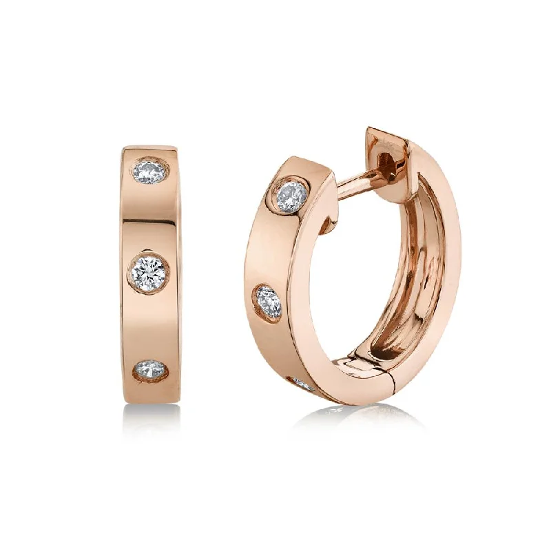 Beautiful Silver Earrings For Casual Wear-14K Rose Gold Diamond Mini Huggie Earring