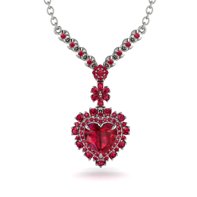 Bold Chain Necklaces For Special Events-Heart Ruby Royal Vintage Gold Necklace - Gia No. 57