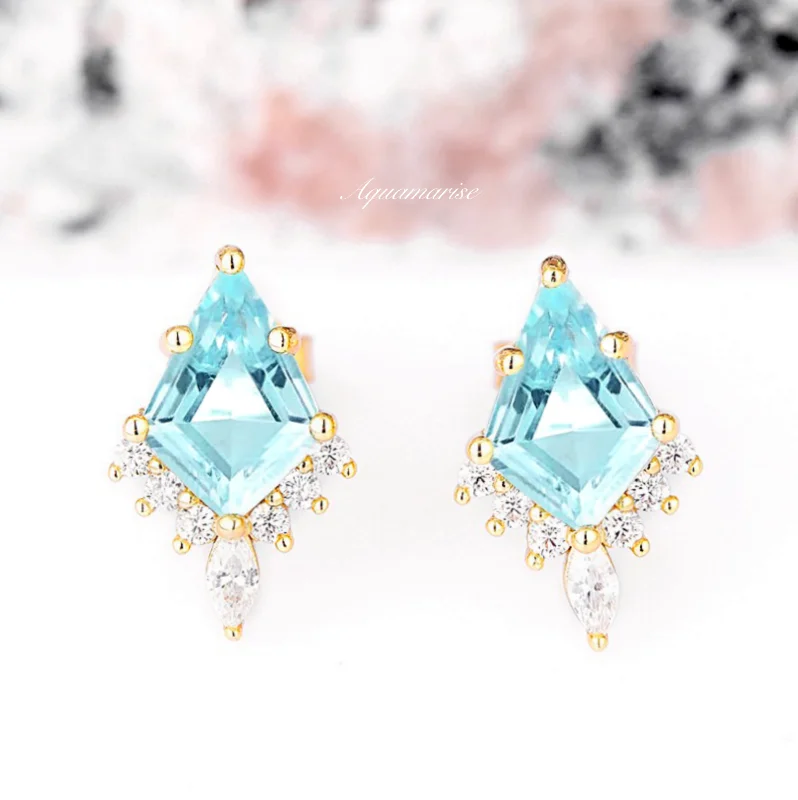 Customized Earrings For Personalized Jewelry-Skye Kite™  Kite Aquamarine Stud Earrings- 14K Yellow Gold Vermeil