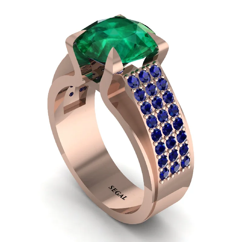 Bold Wedding Rings For Fashionistas-Round Cut Emerald 14K Gold Pave Engagement Ring - Saylor No. 65