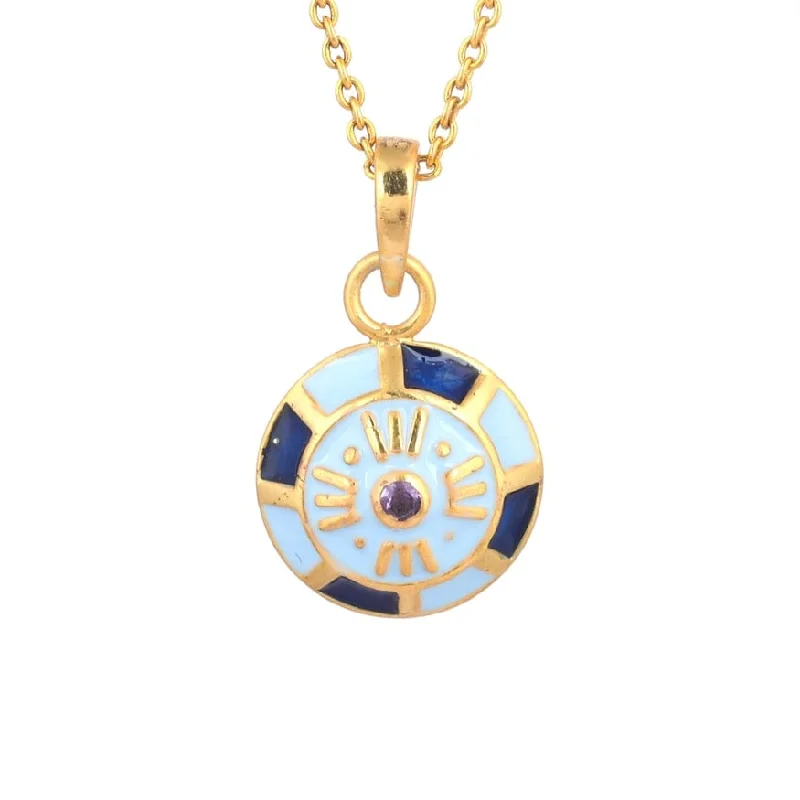 Vintage Inspired Charm Necklaces For Retro Style-Blue Enamel & Amethyst Pendant Necklace