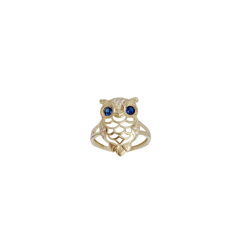 Elegant Wedding Rings For Couples-Icy Solitaire Owl Ring (14K)