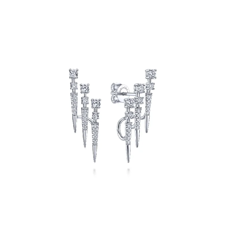 Custom Drop Earrings For Unique Designs-14K White Gold Triple Bar Diamond Earrings