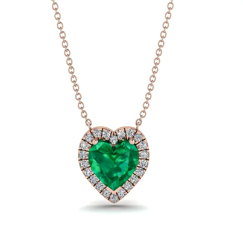 Stunning Gold Pendant Necklaces For Glamour-4.7Ct Emerald Halo Heart Necklace - Jaylene No. 5