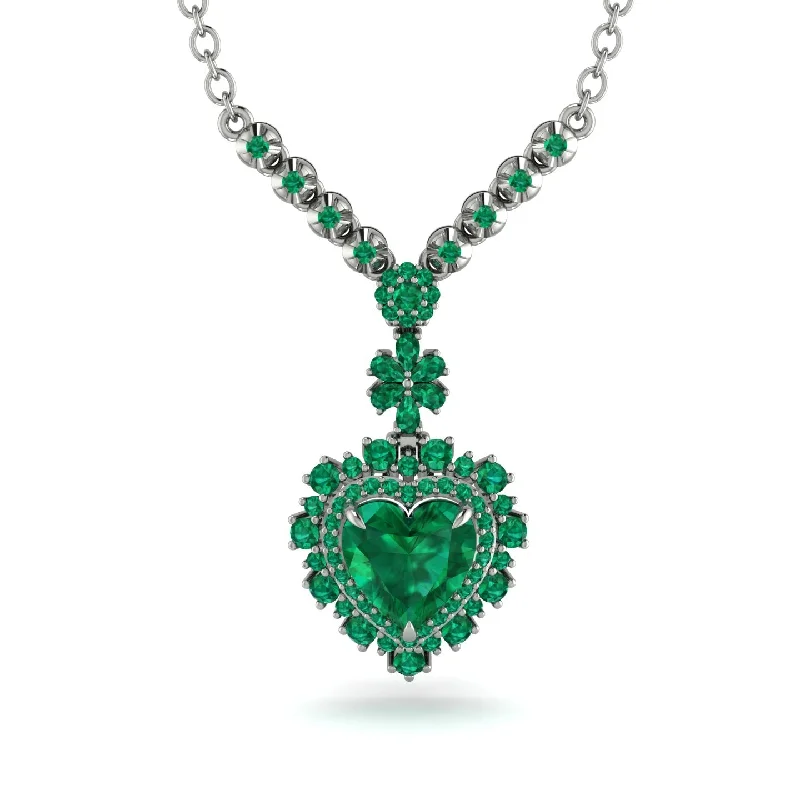 Classic Choker Necklaces For Fashion Statements-Heart Emerald Royal Vintage Gold Necklace - Gia No. 21