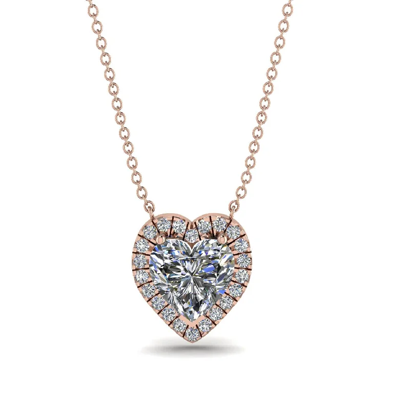 Custom Sterling Silver Necklaces For Bridal Jewelry-4.7Ct Diamond Halo Heart Necklace - Jaylene No. 2