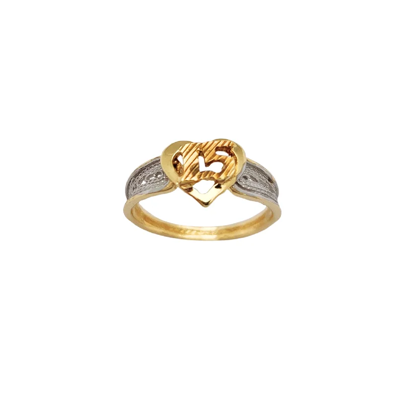 Elegant Gold Wedding Rings For Brides-Two-Tone 15 Quinceaños Heart Ring (14K)