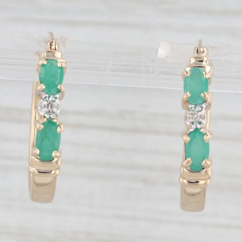 Beautiful Custom Earrings For Unique Gifts-1ctw Emerald Diamond Hoop Earrings 10k Yellow Gold Snap Top Round Hoops