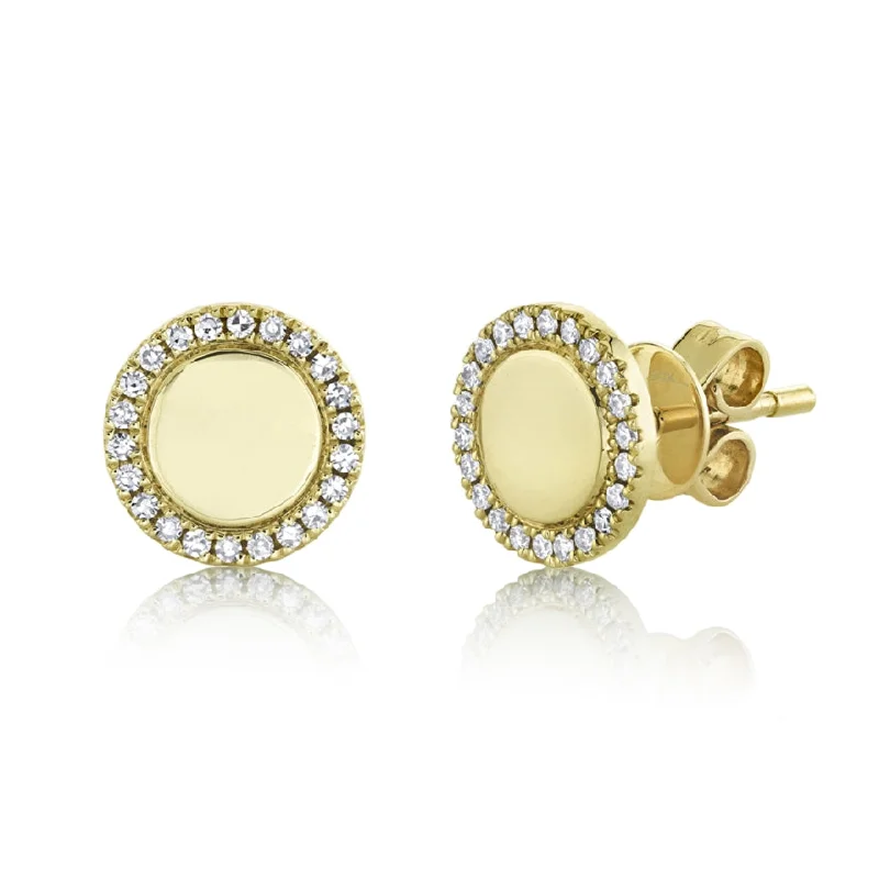 Vintage Gold Earrings For Classic Elegance-14K Yellow Gold Diamond High Polish Disc Stud Earring