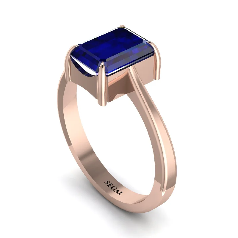 Customizable Gemstone Rings For Brides-Emerald Cut Sapphire Solitaire Engagement Ring - Lana No. 14