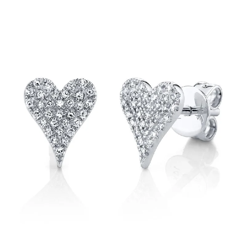 Silver Earrings For Casual Looks-14K White Gold Diamond Heart Stud Earrings