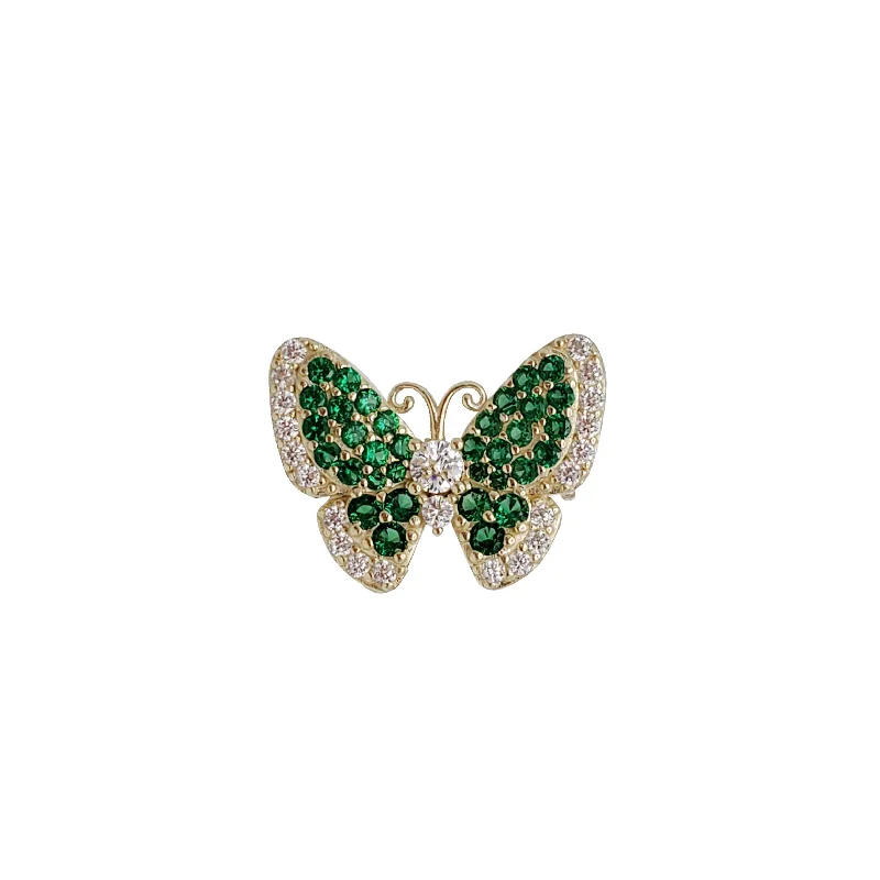 Unique Stackable Engagement Rings For Brides-Green Zirconia Butterfly Ring (14K)