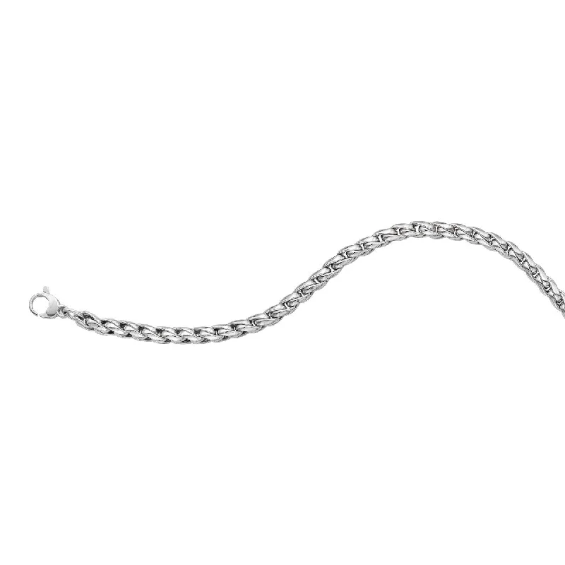 Bracelets With Adjustable Sizes-14K White Gold 7.5" Round Curb Chain Bracelet WRC9737-0750