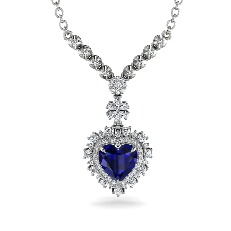 Elegant Layered Necklaces For Special Events-Heart Sapphire Royal Vintage Gold Necklace - Gia No. 15