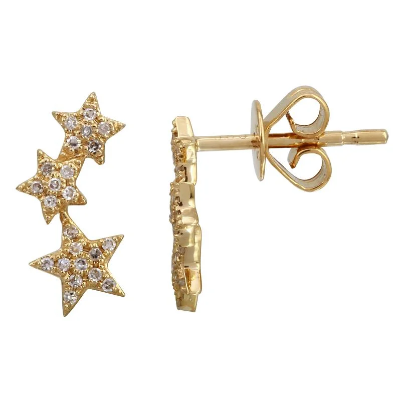 Floral Earrings For Spring Fashion-14K Yellow Gold Diamond Shooting Star Earrings