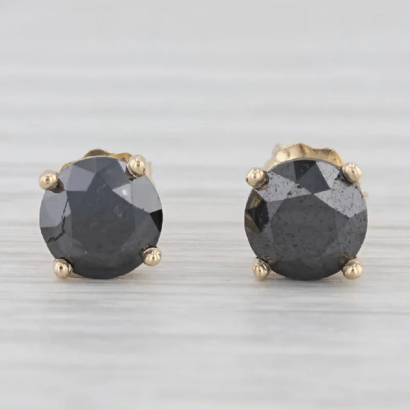 Stylish Resin Hoop Earrings For Trendy Wear-New 2.25ctw Black Diamond Stud Earrings 14k Yellow Gold Round Solitaires