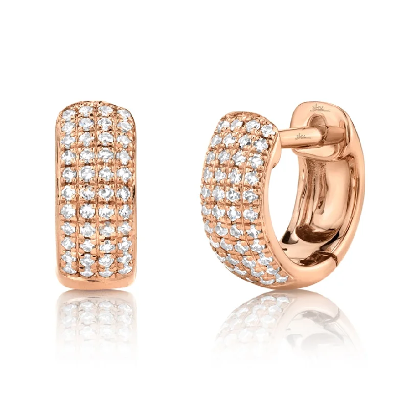 Beautiful Silver Earrings For Casual Wear-14K Rose Gold Diamond Pave Huggie Earring