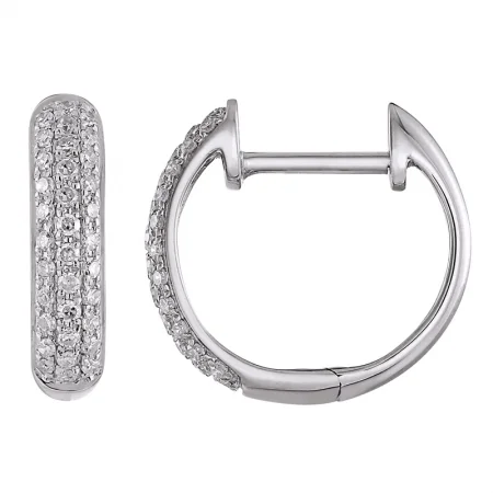 Floral Earrings For Spring Fashion-14K White Gold Diamond Pave Huggie Earrings