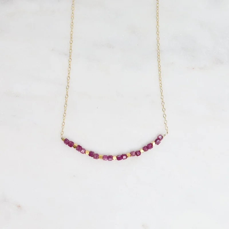 Minimalist Silver Chain Necklaces For Subtle Elegance-Dark Pink Silverite & 18k Gold Vermeil Cubes Arc Necklace